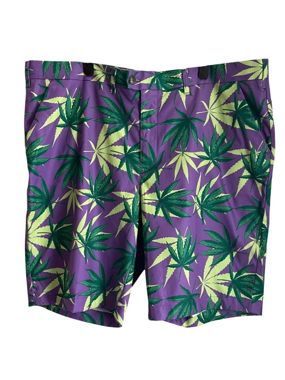 LoudMouth Mens Golf Shorts Size 46 Purple Leaf Print Novelty Festival Y2K Bold